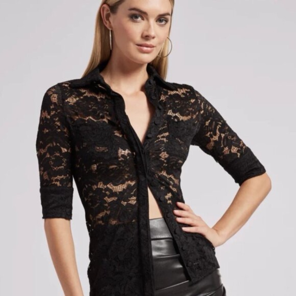 Vintage Y2K Black lace button up shirt
